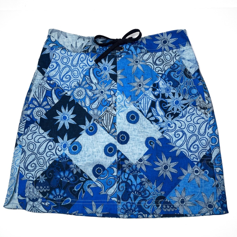 RipSkirt Swim Skirt Blue Floral Patchwork Swimsuit Cover Up Front Tie XS